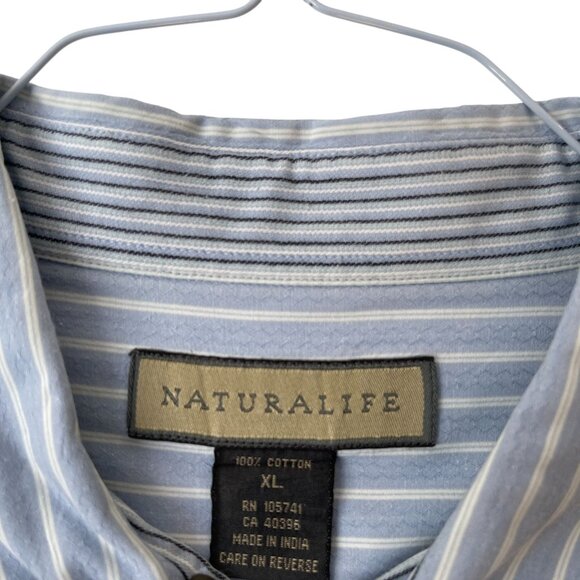 Naturalife Mens XL Blue & White Striped 100% Cotton Button-Up Long-Sleeve Shirt - Picture 5 of 5